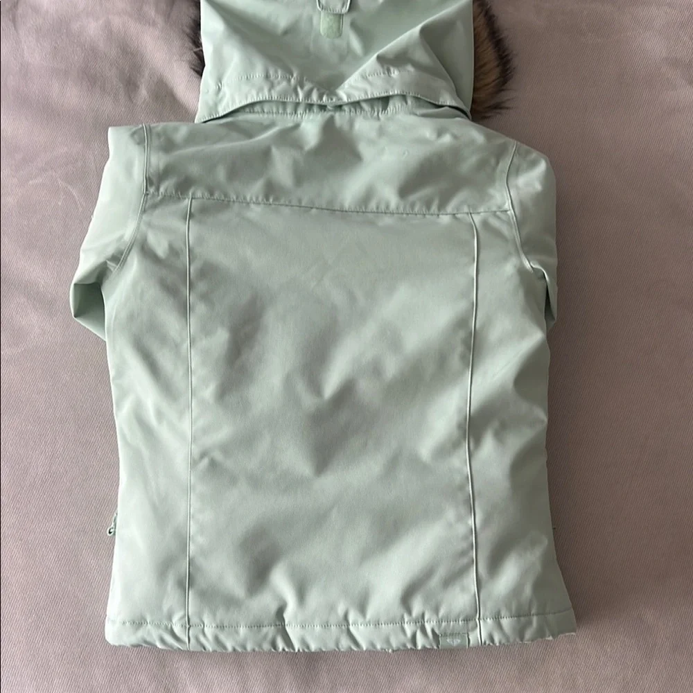 Roxy Girls Mint Green Hooded Winter Jacket with Faux Fur Trim